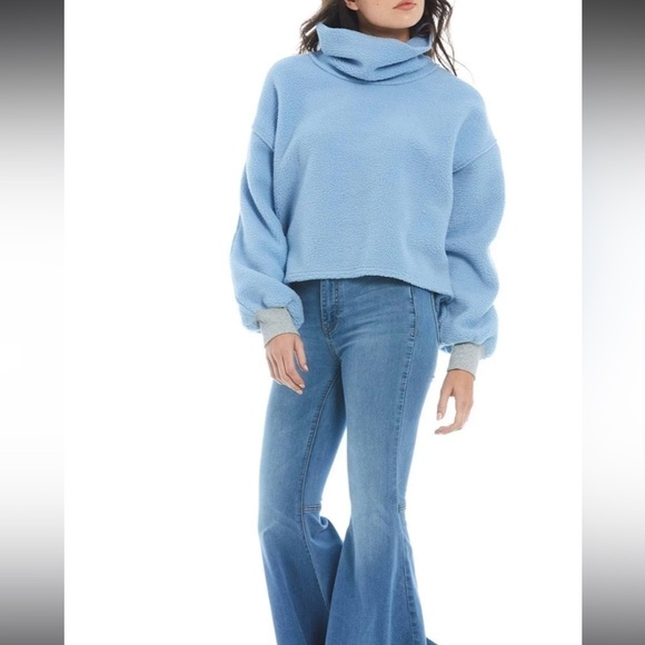 New ! Free People Elk Mountain Blue Pullover Sweater π©΅ Small - Picture 3 of 9
